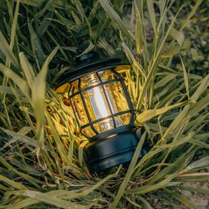 Portable Outdoor Tent Lamp, Soft Light Decorative Retro Camping Lantern Lightweight Eye Protection IPX4 Waterproof with Hook for Terrace for Fishing (Black)