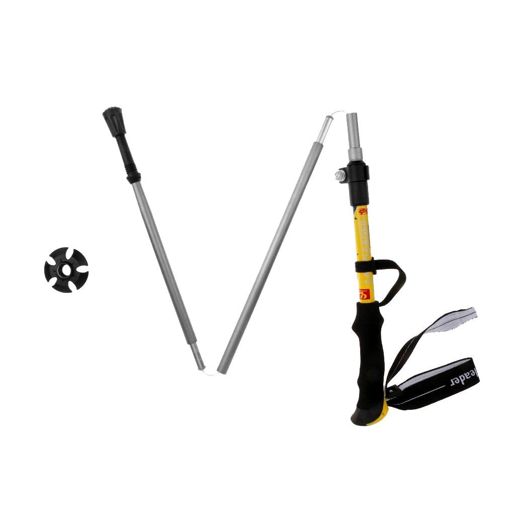 Description: - Foldable design make it easy to storage, only 36cm/14.1inch after folded. - 7075 Aluminum alloy pole adopted durable material, make sure hard enough and not easy to bend. - EVA foam handle, for anti-slip, sweat-absorbent and comfort to carry. - Featuring with outside lock, allow it quick to lock and easy to unlock. - Adjustable top section, the length adjustable from 107cm/42.1in to 125cm/49.2in. Specification: - Material: 7075 Aluminum alloy pole+EVA foam handle - Folded length:36cm/14.1inch - Unfold size: adjustable from 107cm/42.1in to 125cm/49.2in - Section Number: 5 - Color: Yellow Package Includes: 1 X 5 Section Adjustable Trekking Poles