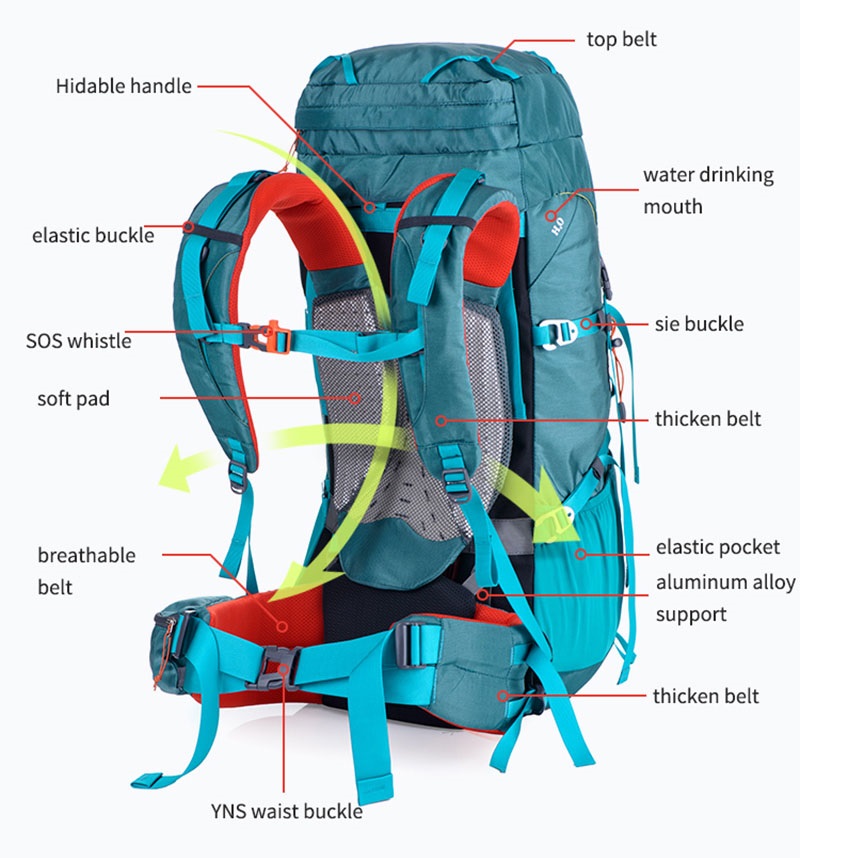 Naturehike 55L Hiking Backpack Army Green Orange - Outdoors BD