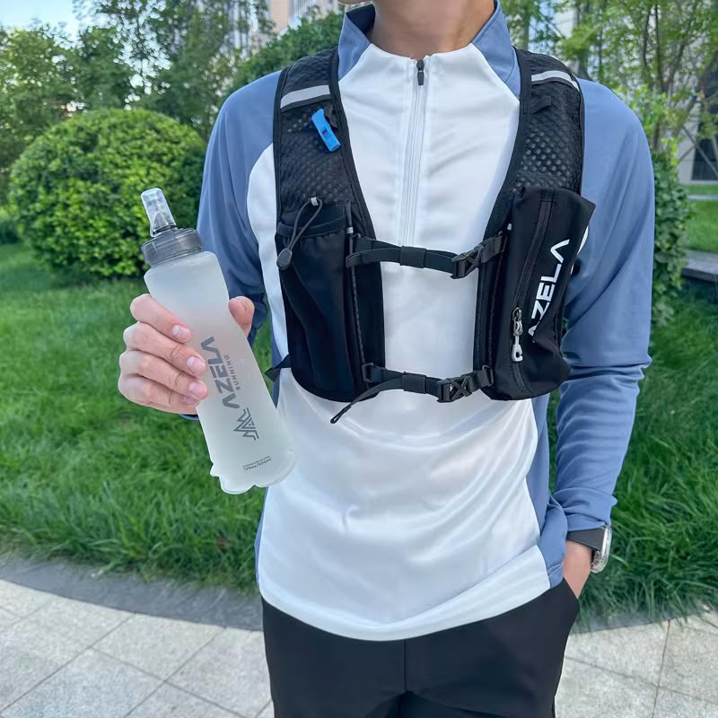 500ml Soft Water Flask Tucked Into Trail Running Vest Pocket